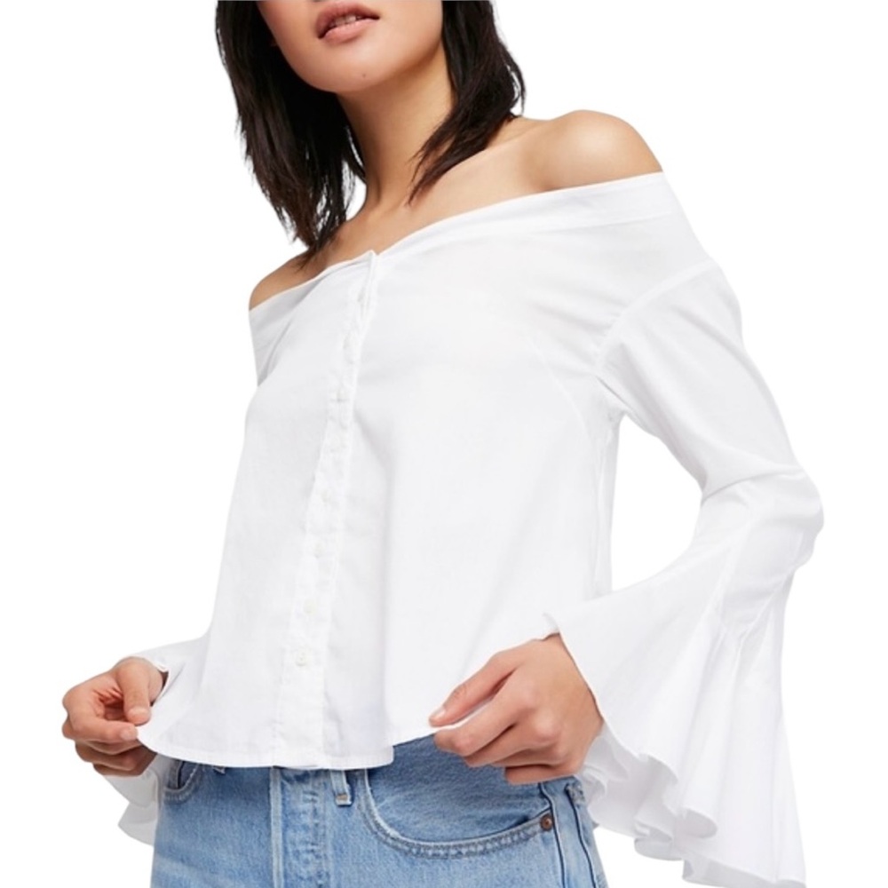 FREE PEOPLE White March to the Beat Top size Large NWT
